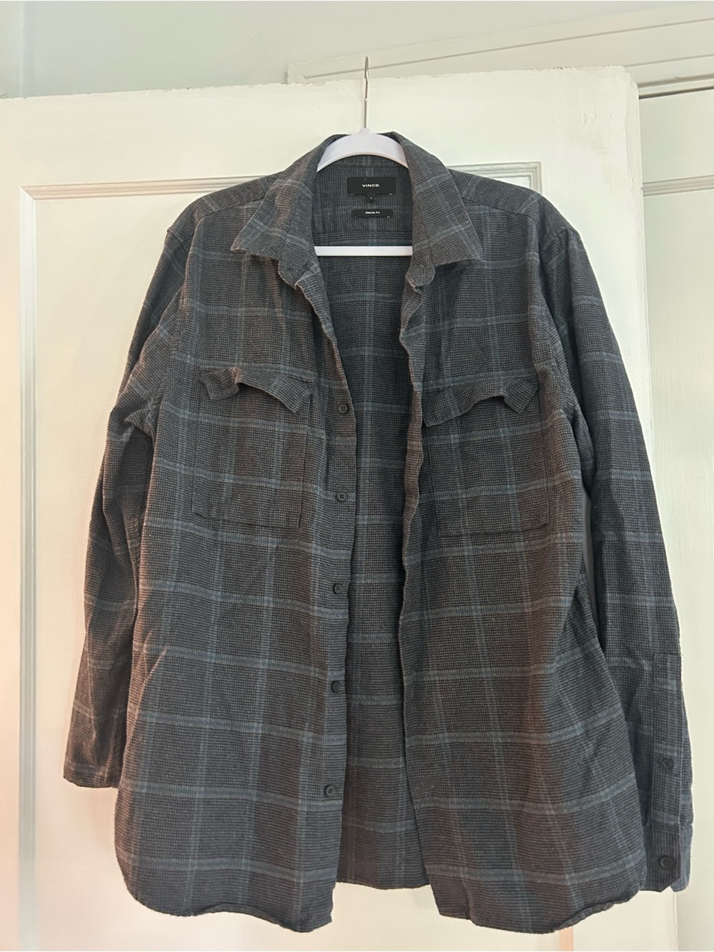 Vince Gray Plaid Button-Down
